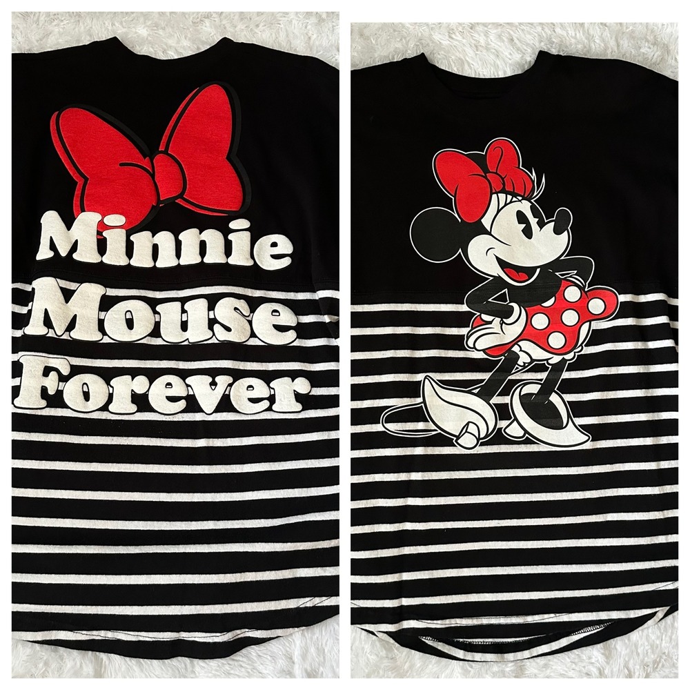 Disney Minnie Mouse Black Red White Striped Long Sleeve Tee